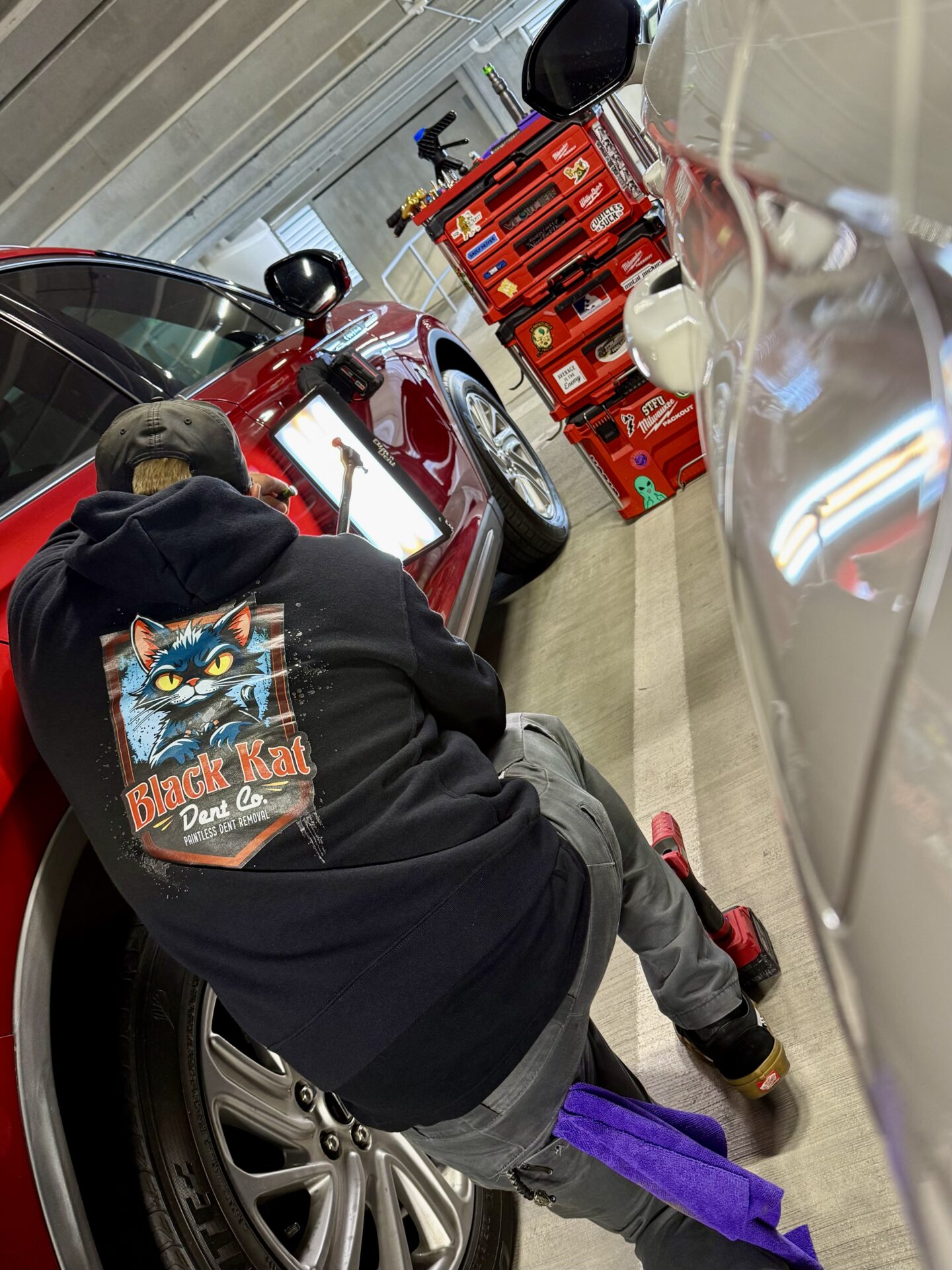 Black Kat Dent Co. St. Louis MO auto repair, dent repair, hail damage repair and car detailing experts.